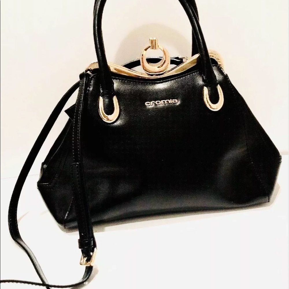 Cromia Leather Crossbody Black Gold Made In Italy.